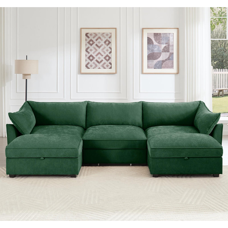 Canapé en U à 3 places avec repose-pieds avec repose-pieds, canapé à 3 places avec 2 repose-pieds mobiles, accoudoirs en forme de croissant et coussins de dossier et d'accoudoirs enveloppants, canapé modulaire surdimensionné avec tiroir de rangement