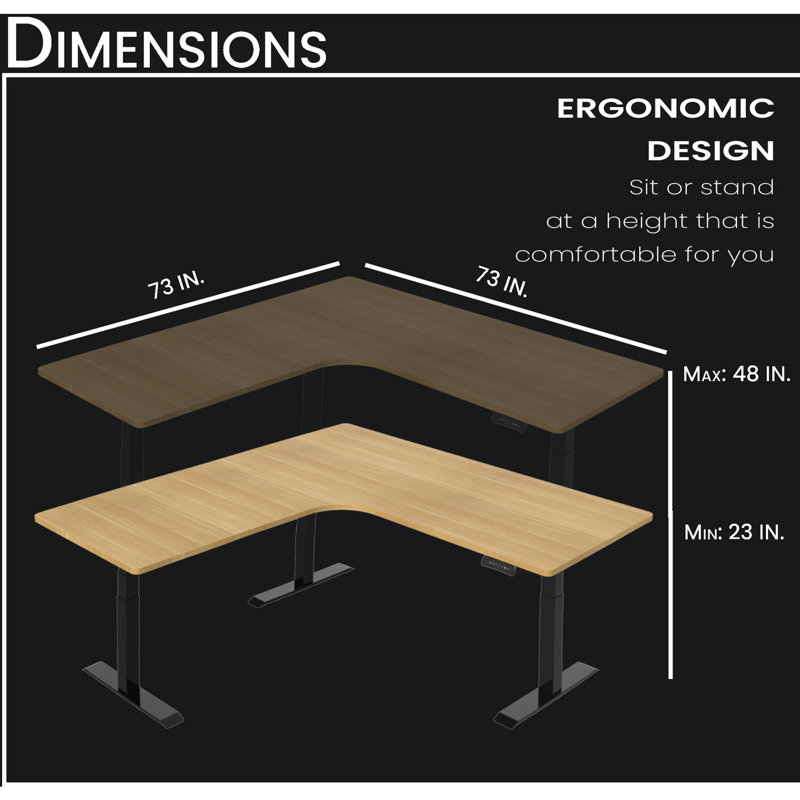 Adjustable L-Shaped Metal Base Writing Desk, Natural/Black
