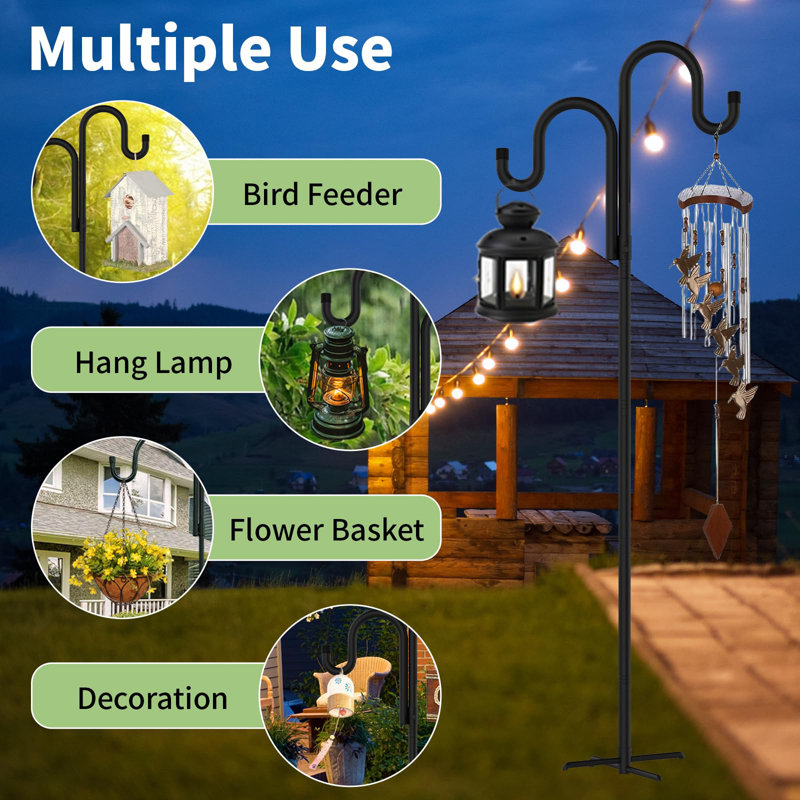 Double Shepherds Hooks For Outdoor, Bird Feeder Pole With 5 Prongs Base,Wind Chime And Hummingbird Feeder, 76 Inch, 2 Pack