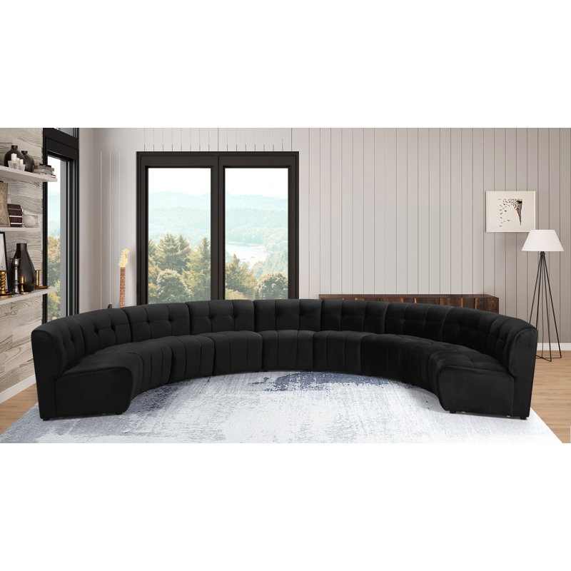 Canapé modulaire de coin symétrique en velours de 173 po de largeur Jedson, Velours noir