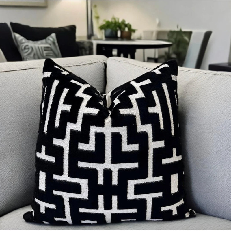 Myriad Velvet Throw Pillow Cover, Black/White Geometric, 20"H x 20"W