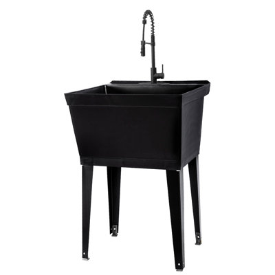 22,875 po X 23,5 po Ensemble de lavabo utilitaire en plastique 19 gallons avec robinet rétractable à grande arche