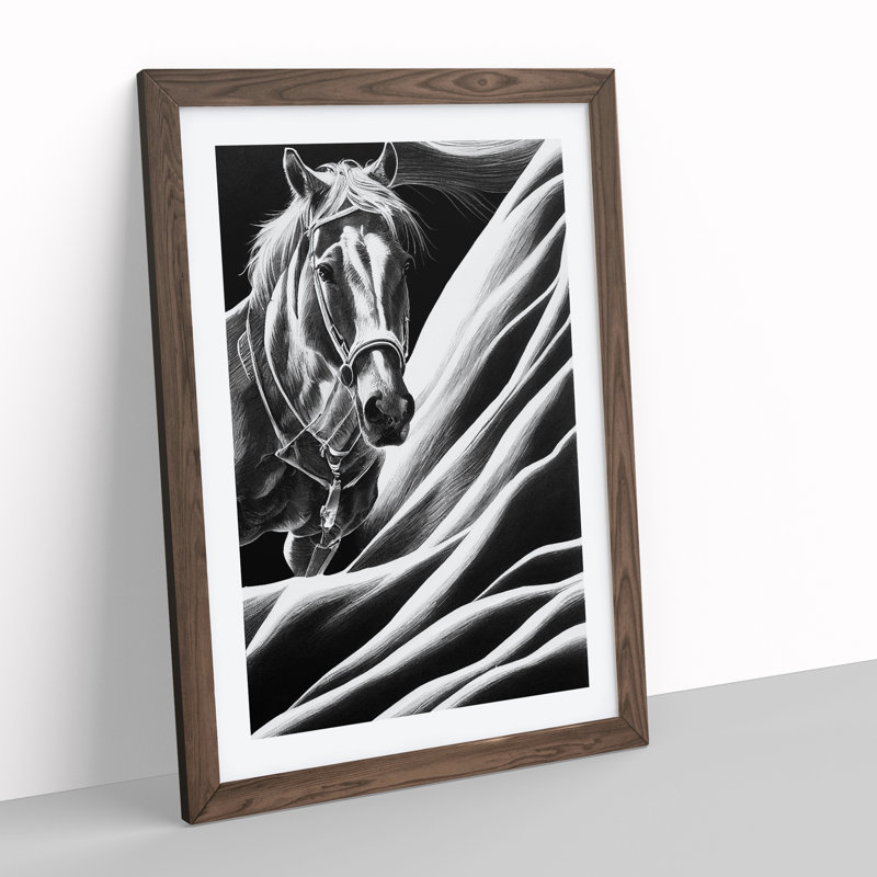Monochrome Horse No.4 - Framed Print, 64cm H x 46cm W x 2cm D, Walnut