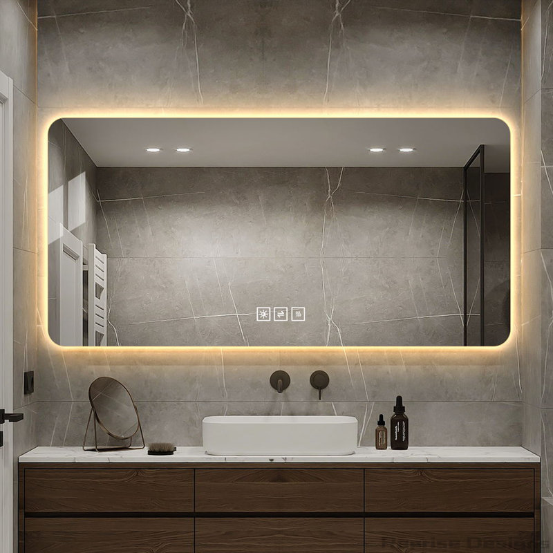 LED bathroom mirror with one-touch demist function, three-color dimmable