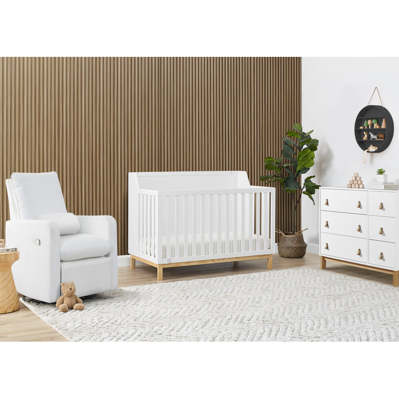 Bianca White and Natural Pine 6-in-1 Convertible Crib