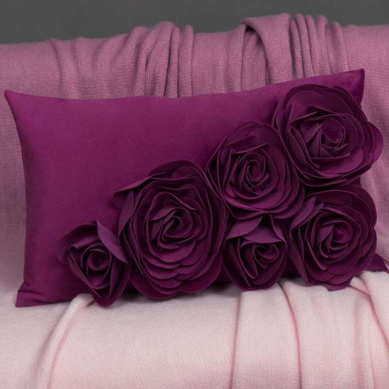 Housse de coussin 3D Floral, Rectangle H 12 po x l 20 po, Mauve rouge