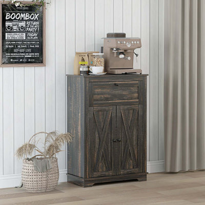 Farmhouse Barn Door Accent Sideboard Buffet Cabinet With Adjustable Shelf For Bedroom, Living Room