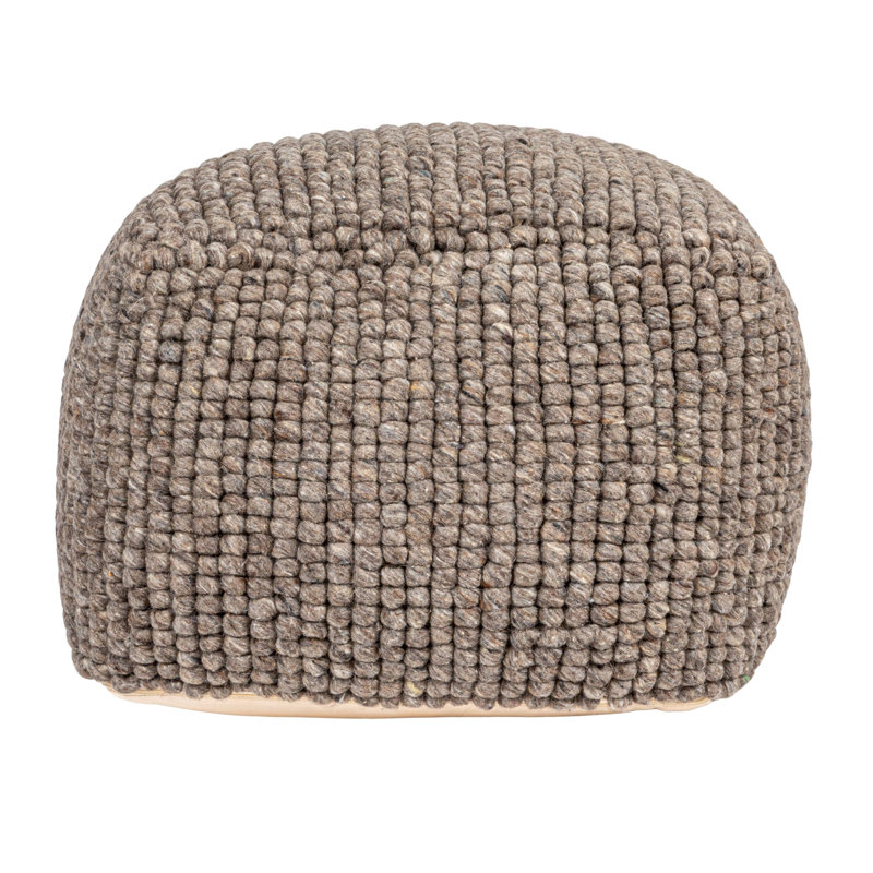 Dakota New Zealand Wool Square Pouf, Grey, Gray Wool