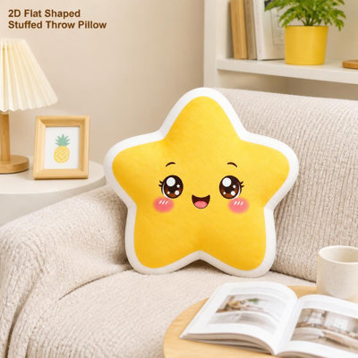 Kawaii Miling Star Cute Yellow Happy Star 2D Flat Printing Shaped Stuffed Throw Pillow, Perfect for Sofa Bedroom Living Room Cozy Home Decor for Office And Car, Throw Pillow Gift, 21.65inch