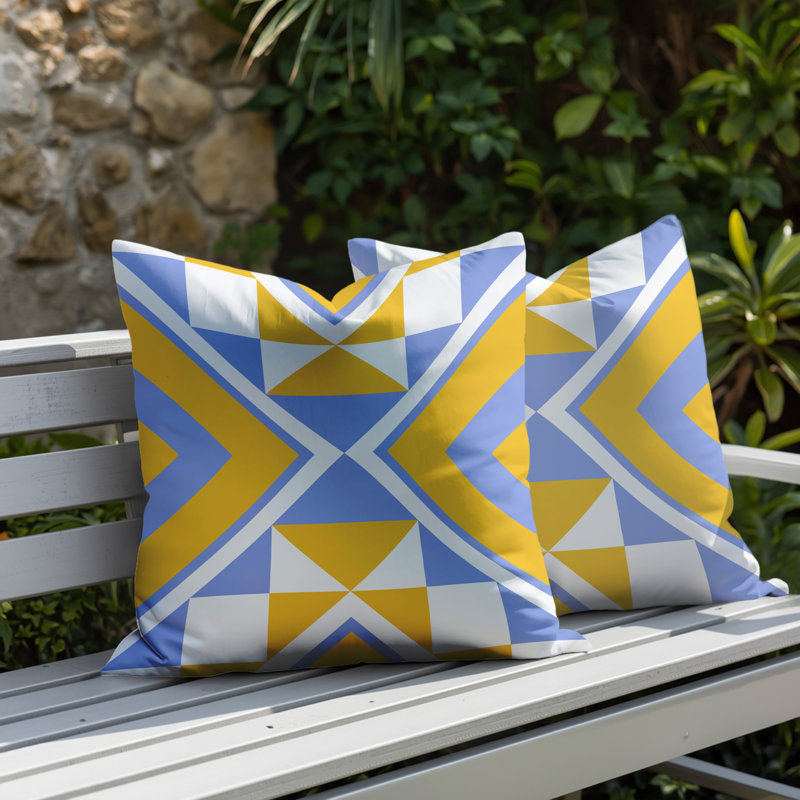 Oreiller réversible intérieur / extérieur Stan, 16x16, Yellow/Periwinkle