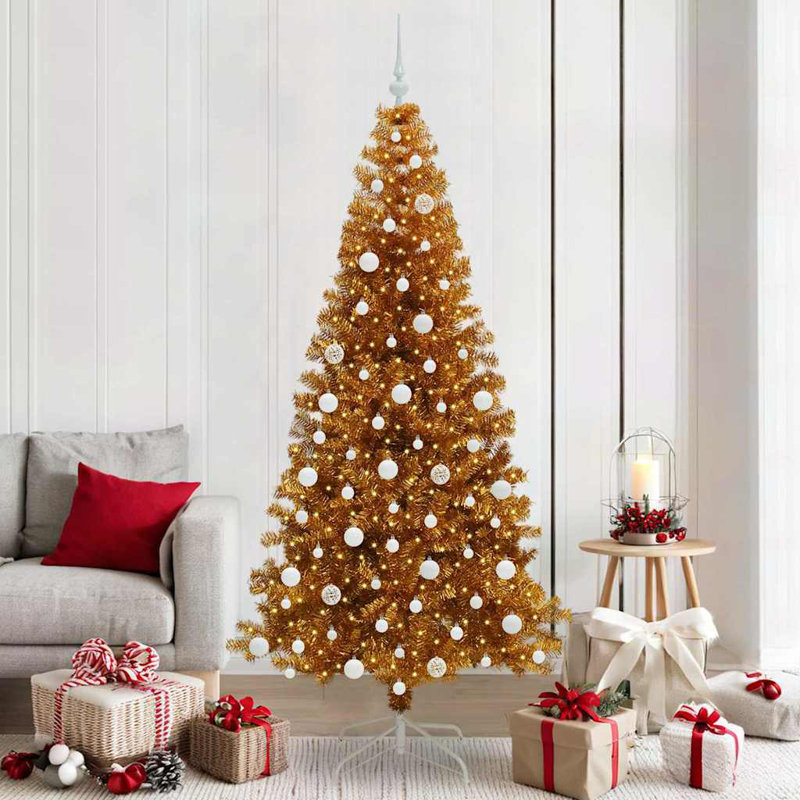 vidaXL Christmas Tree with 150 LEDs with Stand Gold PET, 6.89 ft