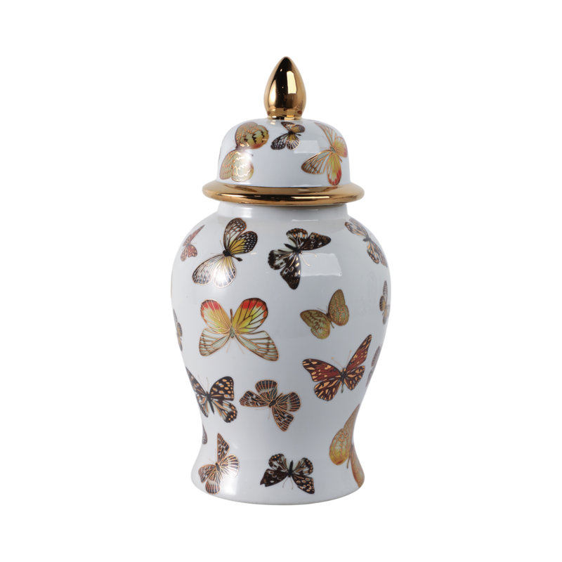 Pot décoratif décoratif en céramique avec couvercle Gherghina, Hauteur totale - 14,25 po