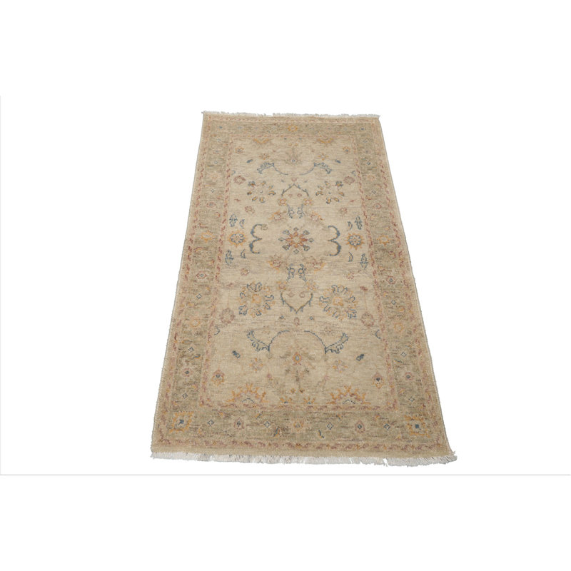 Tapis transitionnel beige en laine noué à la main 3x5 beige Oushak