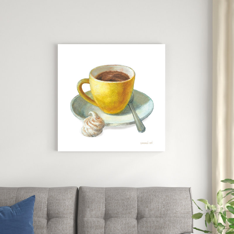 «Wake Me Up Coffee IV On White» par Danhui Nai - peinture sur toile tendue, H 30 po x l 30 po