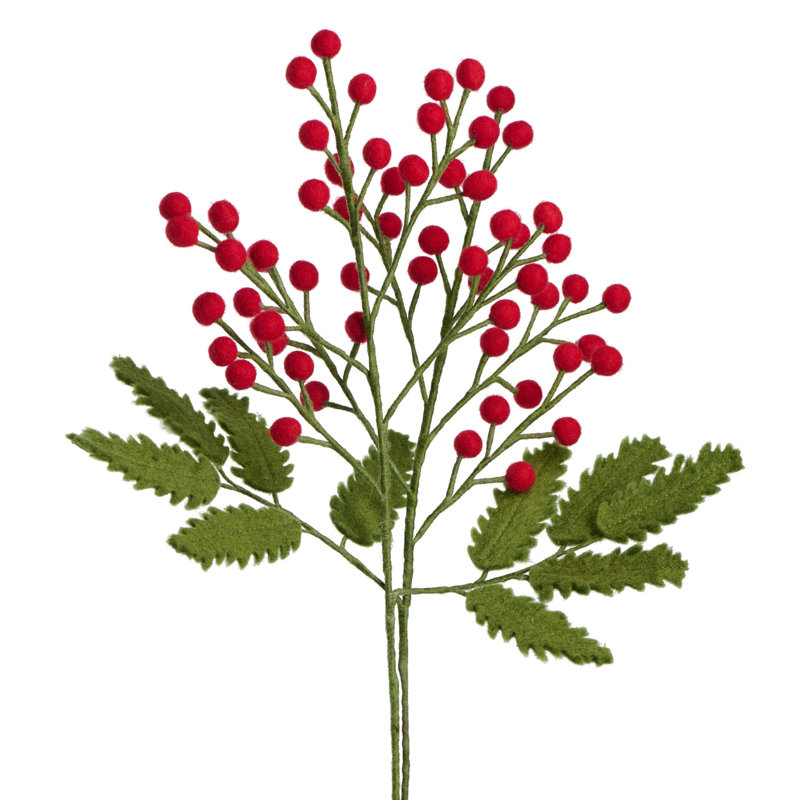 MODWOOL Wool Felt Floral Two Piece 20" Berry Stems Set, Red
