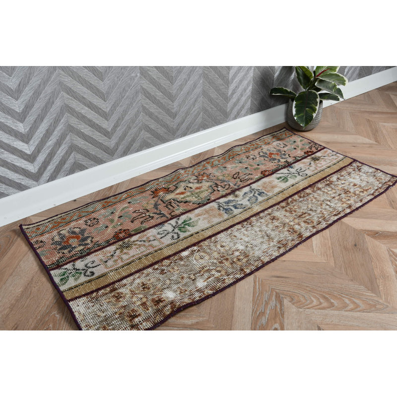 Vintage Turkish Anatolian Small Beige Rug Ideal for Bathroom and Entryway Use as Door Mat