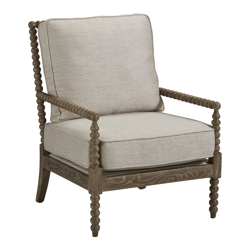 Camoni Upholstered Armchair, Light Gray Linen Blend, Brown