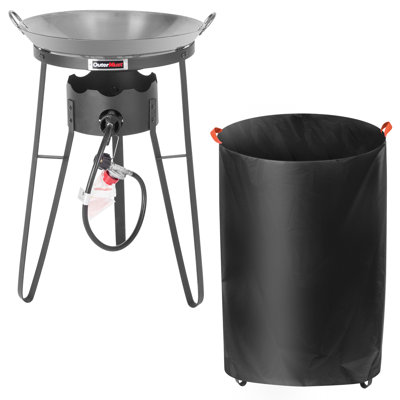 Cuisinière d'extérieur avec station wok wok avec couvercle, wok en fer et brûleur de 54 000 BTU