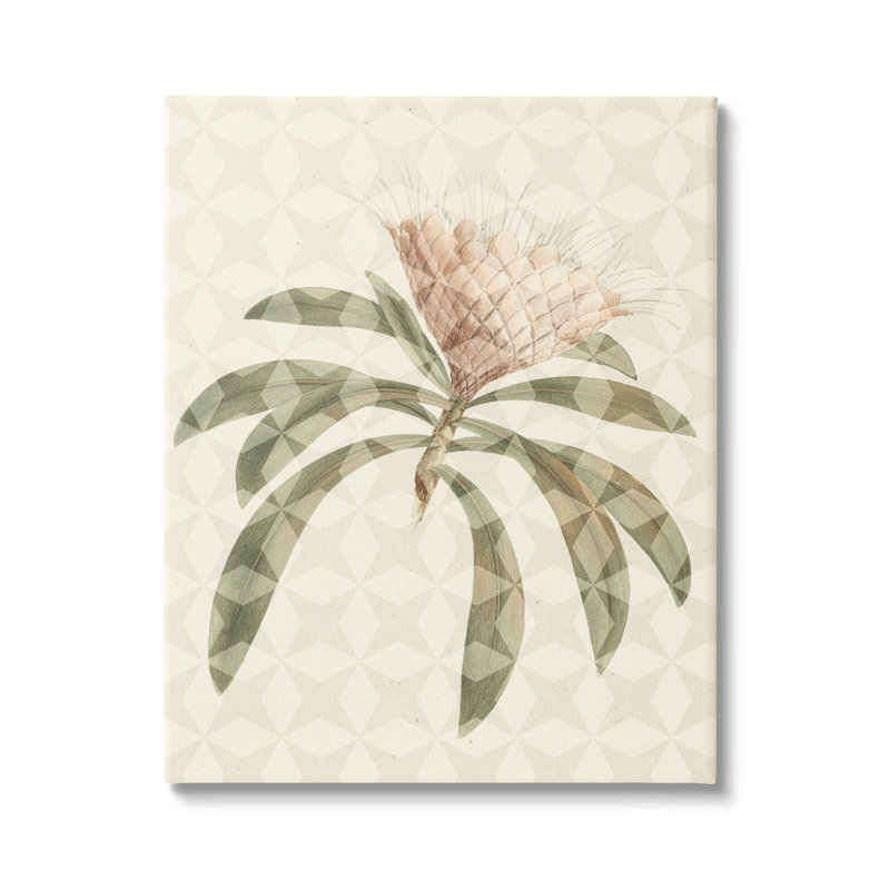 Plante à motif géométrique naturel avec feuilles vertes et fleurs, Plaque murale, L 16 po x H 16 po
