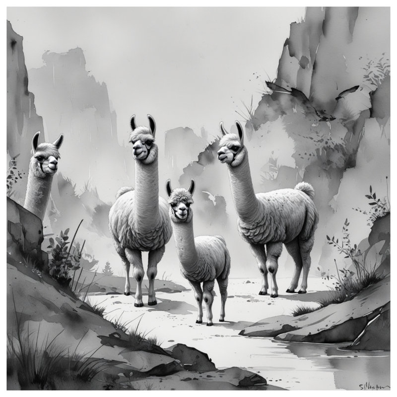 Édredon noir et blanc lamas, Très grand lit