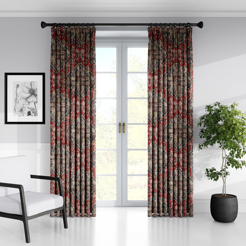 Tangier Linen Geometric Room Darkening Single Curtain Panel, 20" W x 84" L