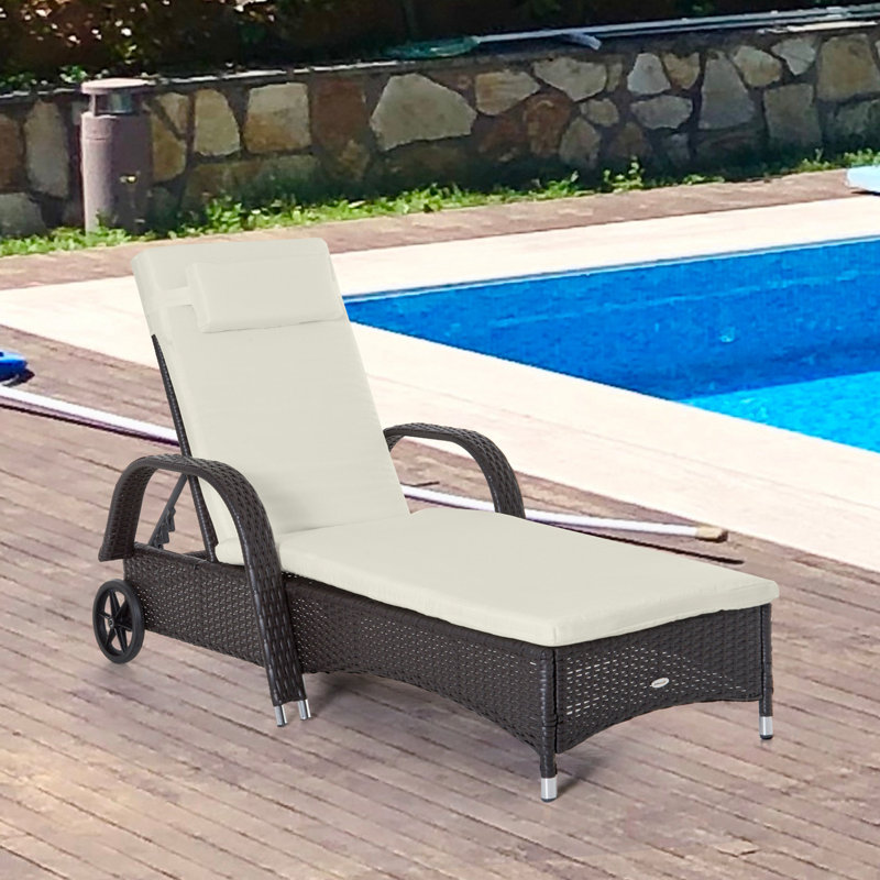 Chaise longue avec roulettes et coussin moelleux, Beige