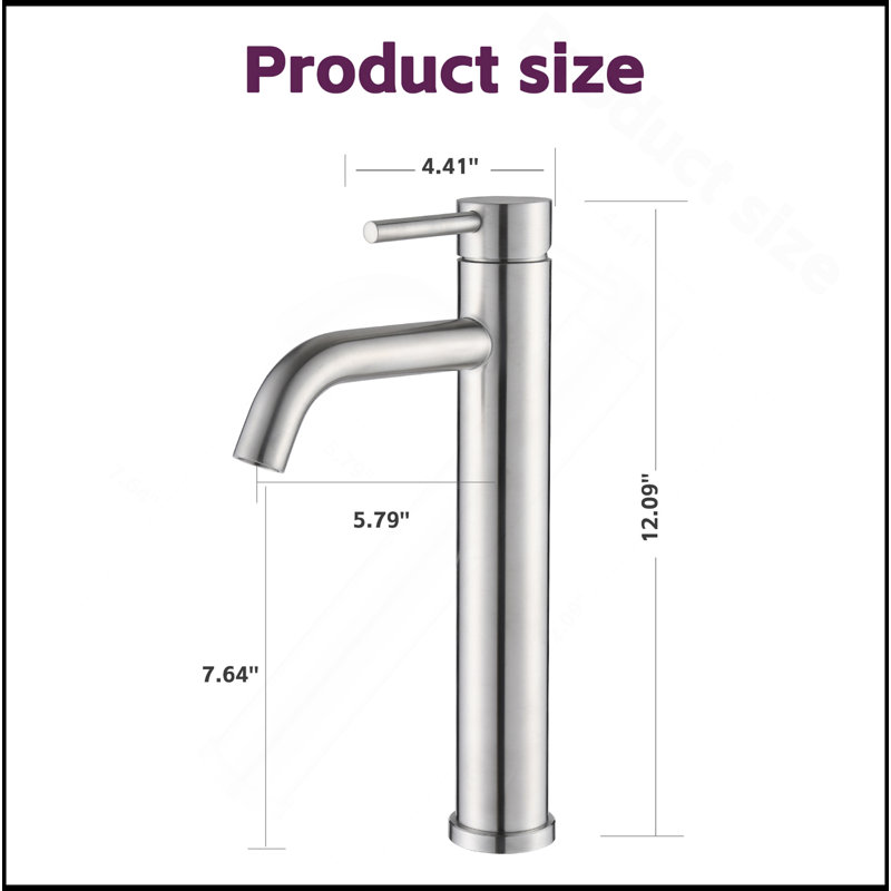 Bathroom Modern Tall Faucets Single Handle One Hole Lavatory Bathroom Sink Faucet, Brushed Nickel