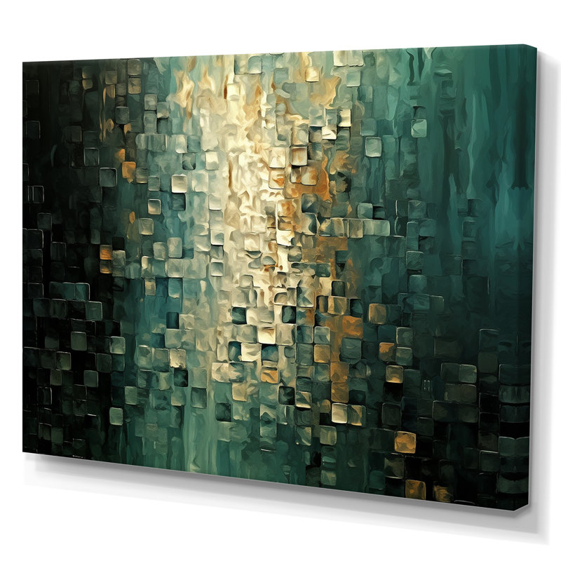 Celebration Of Possiblity Retro Gold Dark Teal I - Abstract Painting Framed Art, No Frame, 34" H x 44" W, Wrapped Canvas