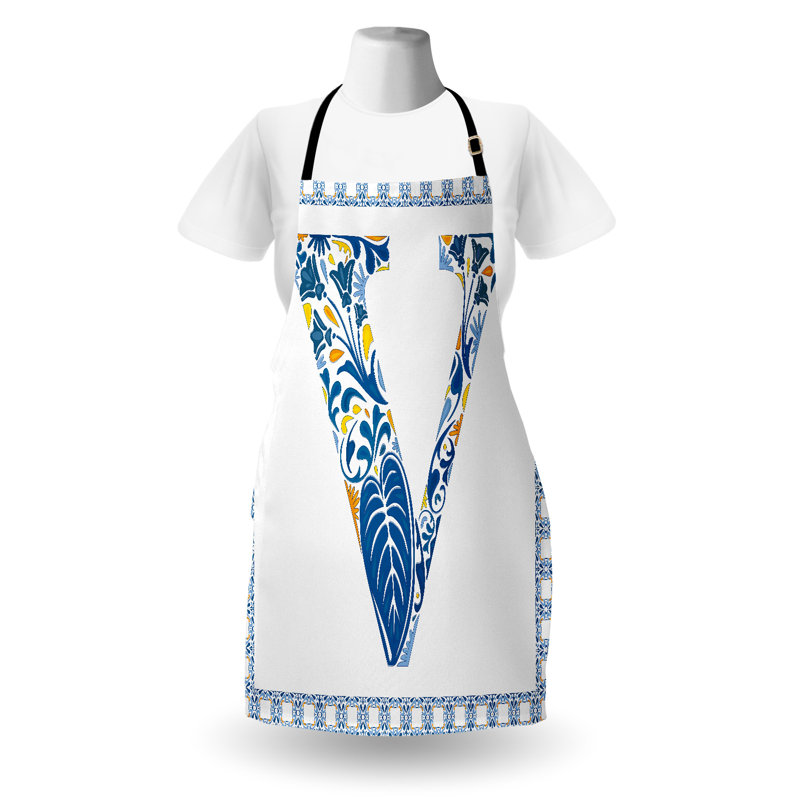 Tablier East Urban Home lettre V unisexe, cadre de police majuscule, taille adulte, bleu jaune orange
