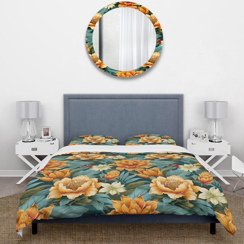 Pineapple Serenity Tropical Pattern II Floral Duvet Cover, King Duvet Cover + 2 King Shams