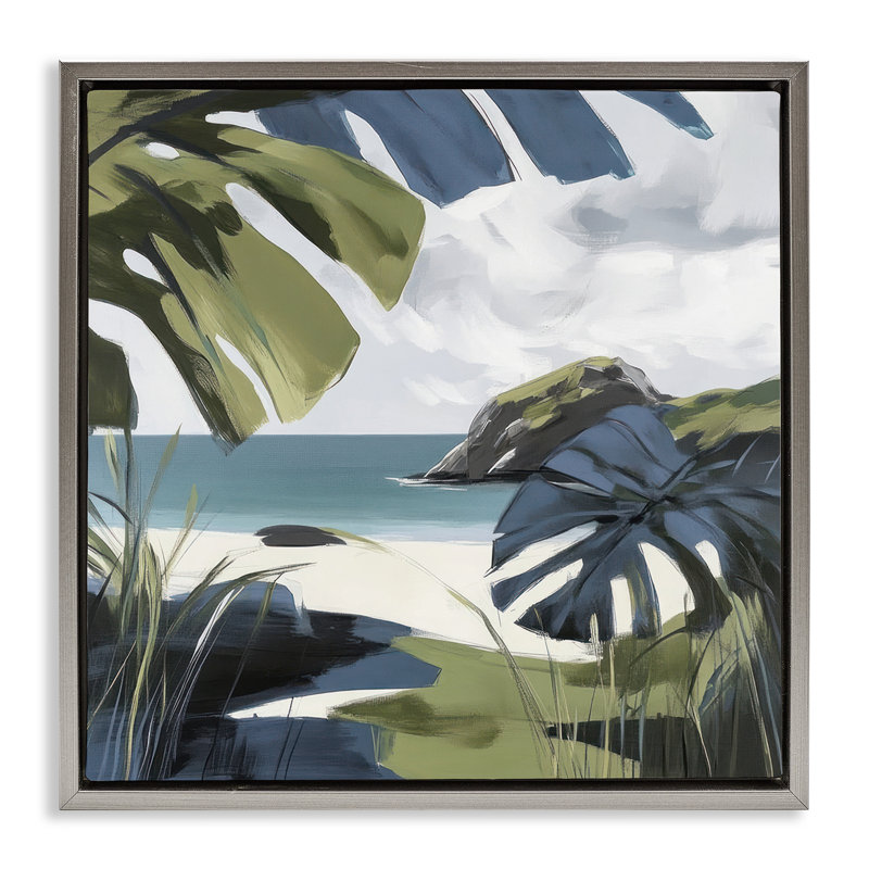 Cadre flottant Tropical Island Vibes, design par Elara Yasna, Cadre flottant gris lustré, H 18 po x l 18 po