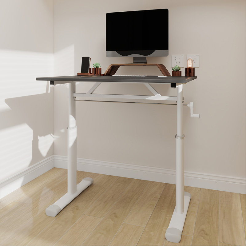 Bureau d'étude réglable adapté aux enfants et aux adultes, bureau à domicile multifonctionnel réglable en hauteur, design compact, dimensions du bureau: 60 cm x 80 cm, cadre blanc, plateau gris.