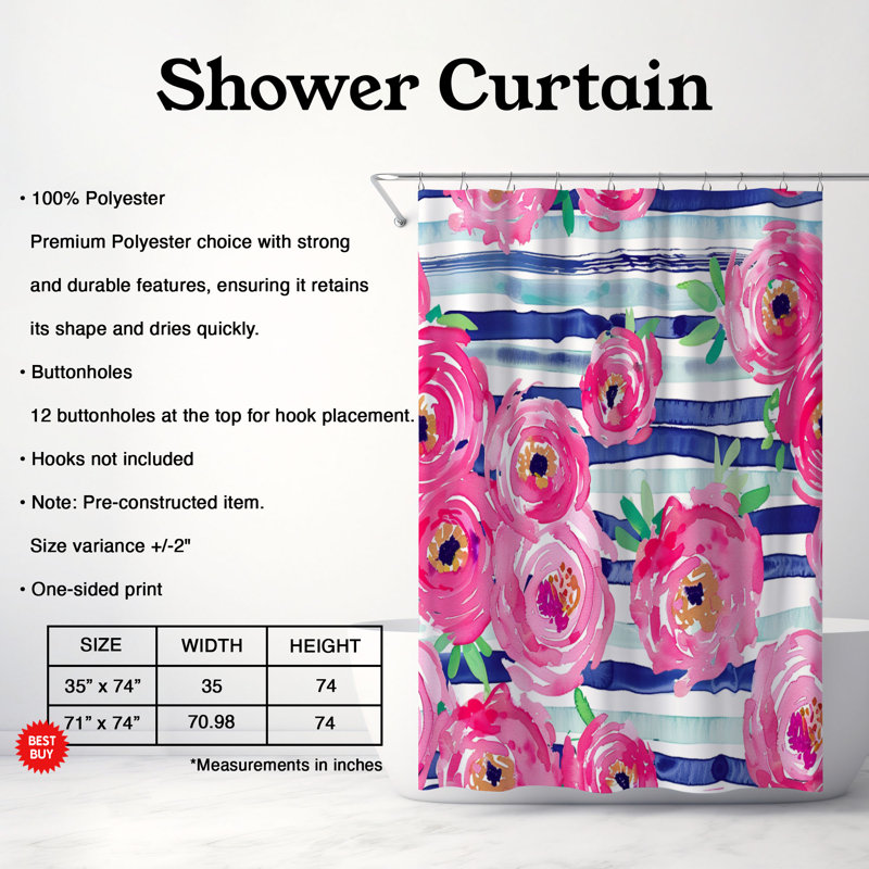 Rideau de douche standard 1 pièce Buttercup Blossoms, H 74 po x l 71 po