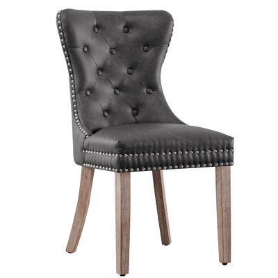 Seita Tufted Leather Upholstered Wing Back Parsons Chair