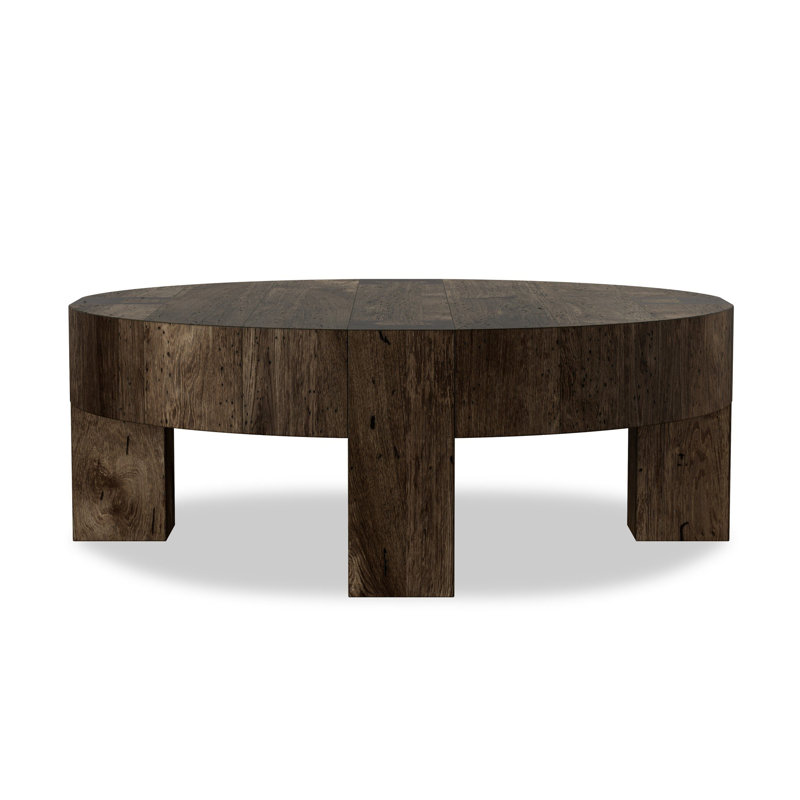 Abaso Round Coffee Table-Rustic Wormwood Oak, Ebony Rustic Wormwood Oak, 15" H x 55" W x 55" D