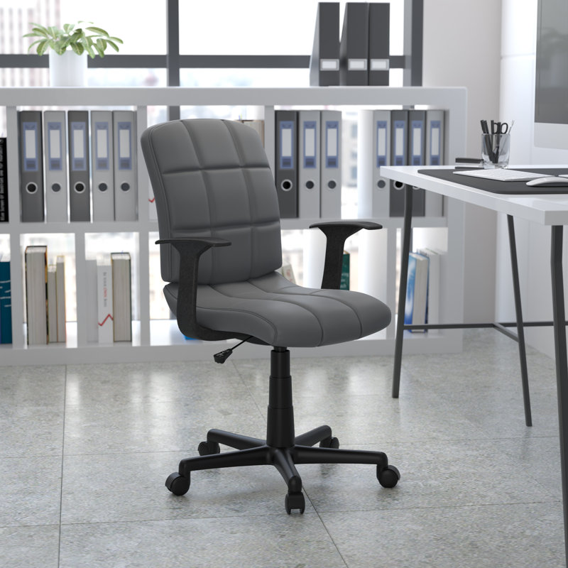 Chaise de bureau pivotante en vinyle Bonavant, Avec accoudoirs, Gris