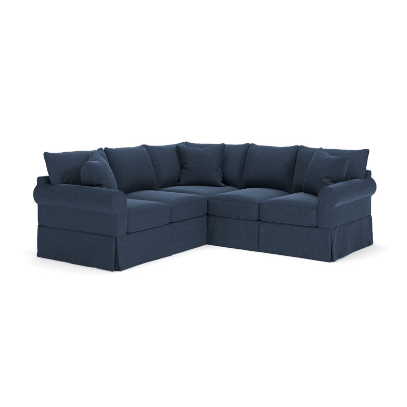 Amari Slipcovered L-Sectional, Right Hand Facing, Drusky Navy Sustain® Basketweave