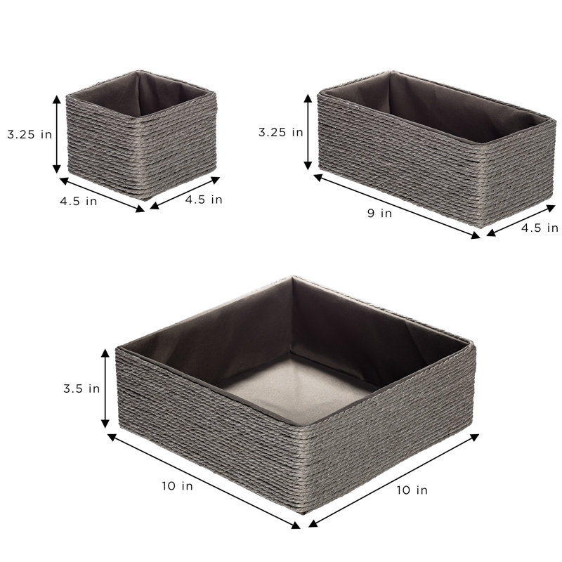 Stackable Storage Woven Paper Rope Baskets - Set of 4, Grey