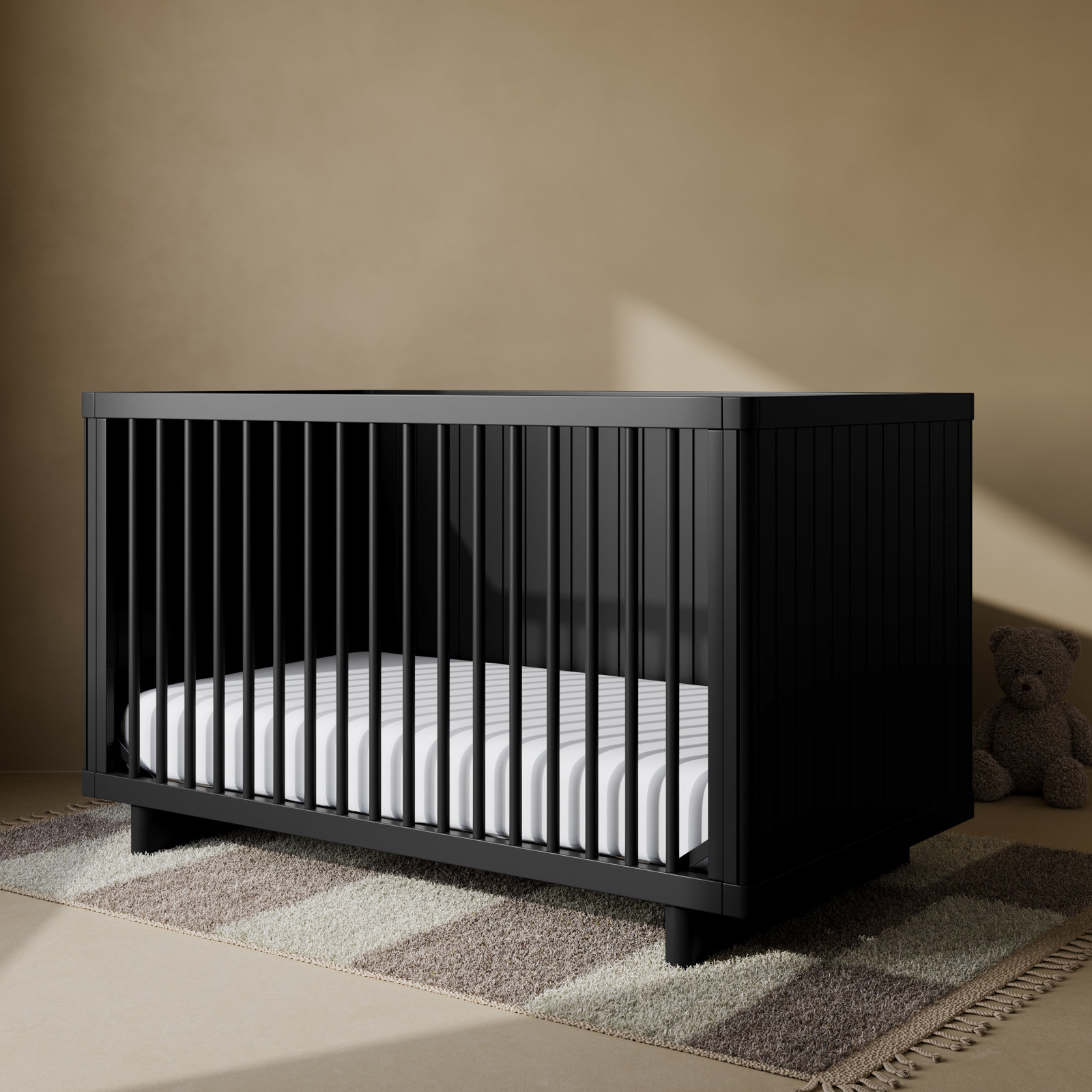 Kyoto Deluxe Convertible Crib with Bonus Toddler Guardrail, Black
