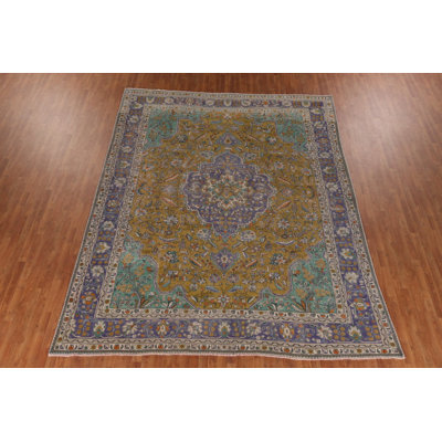 Tapis traditionnel rétro vert 10 x 13