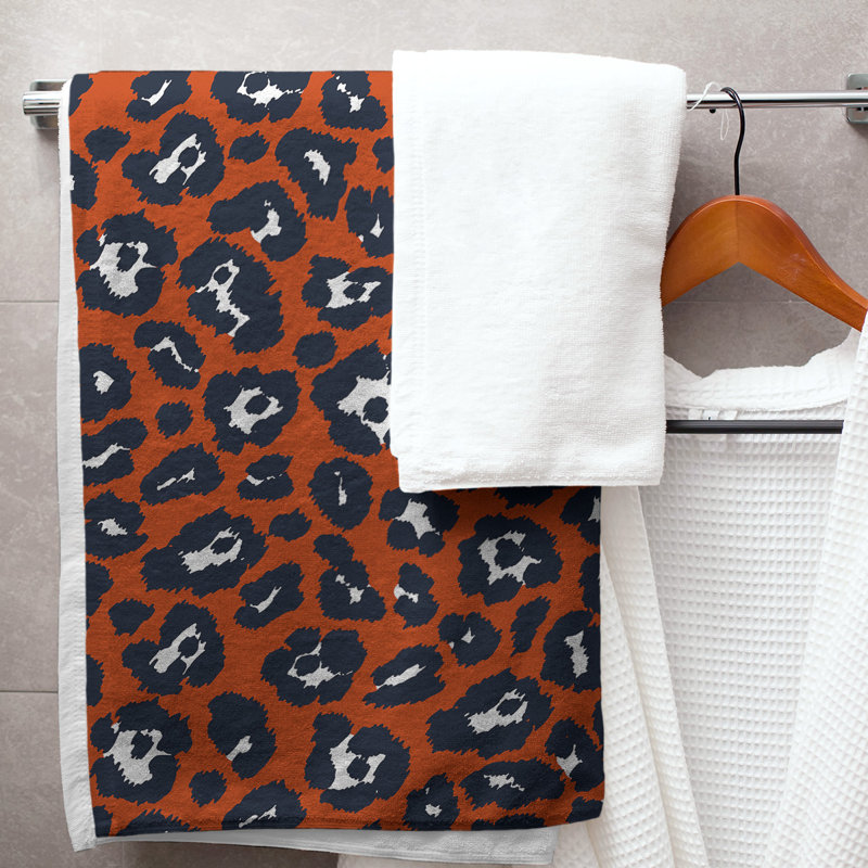 Serviette de bain Garp, Mélange polyester-coton, Orange / blanc / bleu marine foncé
