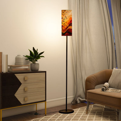 Modern Tall Floor Lamp with Remote Control Dimmable LED, Adjustable Lampshade Abstract Autumn Tree Flowing Golden Red Patterns for Living Room Bedroom Office