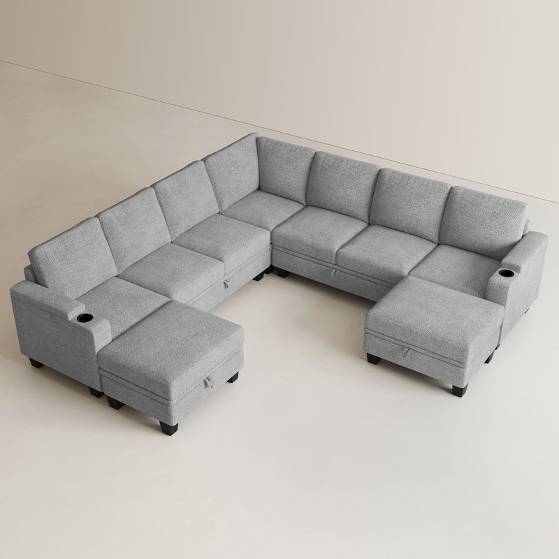 Canapé modulaire en chenille avec repose-pieds en chenille, Gris chenille