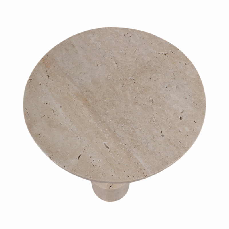 Accent Table Travertine Stone Iron Modern for Living Room Bedroom Office - 22" Ivory & Tan, 10"W x 26"H x10"L 