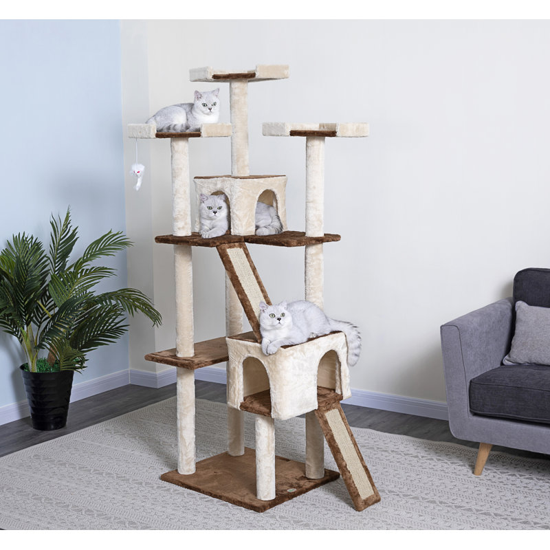 71.2'' H Cat Tree, Beige/Brown