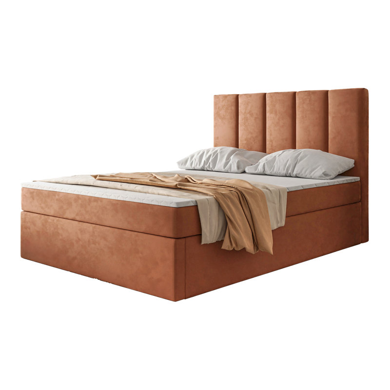 Box Spring Bed Jinesh with Bonell Mattress and Storage, 160 x 200cm, Brown