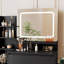 Bureau de coiffeuse avec miroir et lumières, coiffeuse de maquillage avec 4 tiroirs, prise de courant, ports USB, tabouret, coiffeuse avec 3 lumières couleur naturelle-129888630