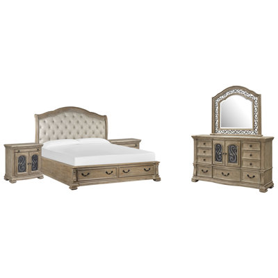 Très grand lit californien tapissier avec rangement 2 commodes et commode avec miroir de paysage