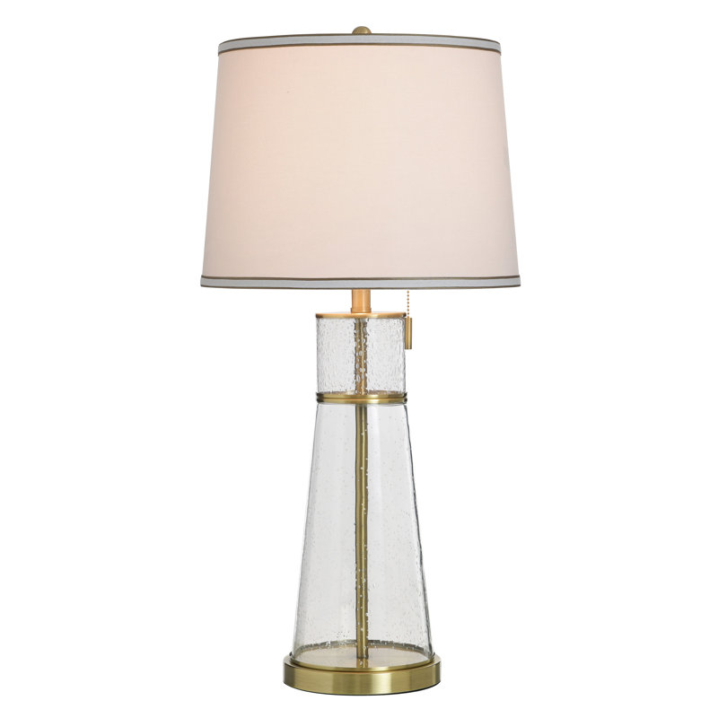 Doris Table Lamp - Clear Seeded - White Shade, Clear Seeded & Antique Brass