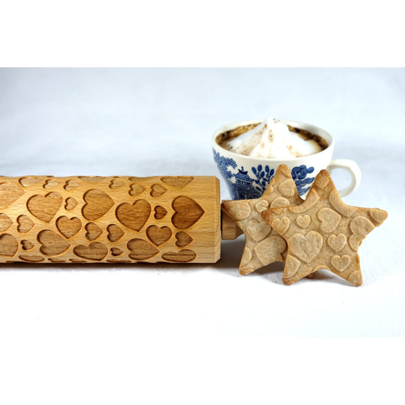 Stodola Engraved Large Wood Rollin Pin with Cute Hearts Pattern